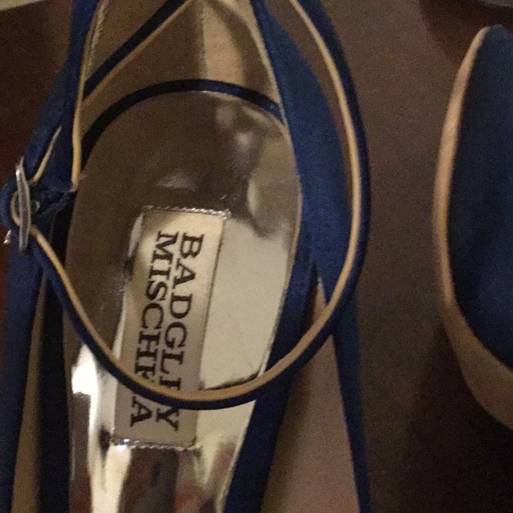 Badgley Mischka Blue Kali Satin Ankle-strap Pumps - Picture 9 of 12